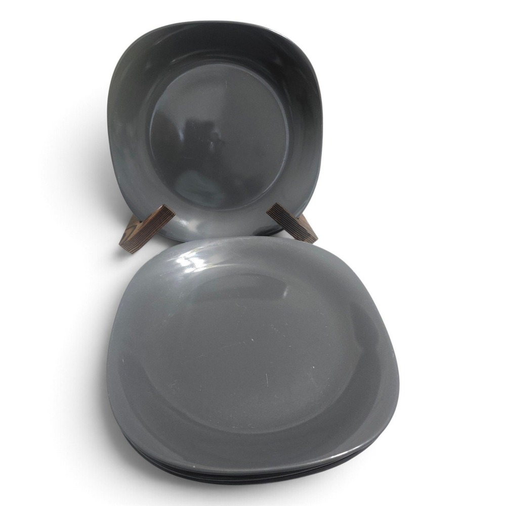 Thomson Pottery Charcoal Gray Square Round Salad Plate 8" Set of 4 Metro Plate